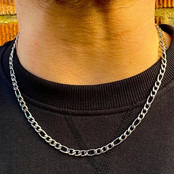 STAINLESS STEEL FIGARO CHAIN LINK NECKLACE - Picture 14 of 16